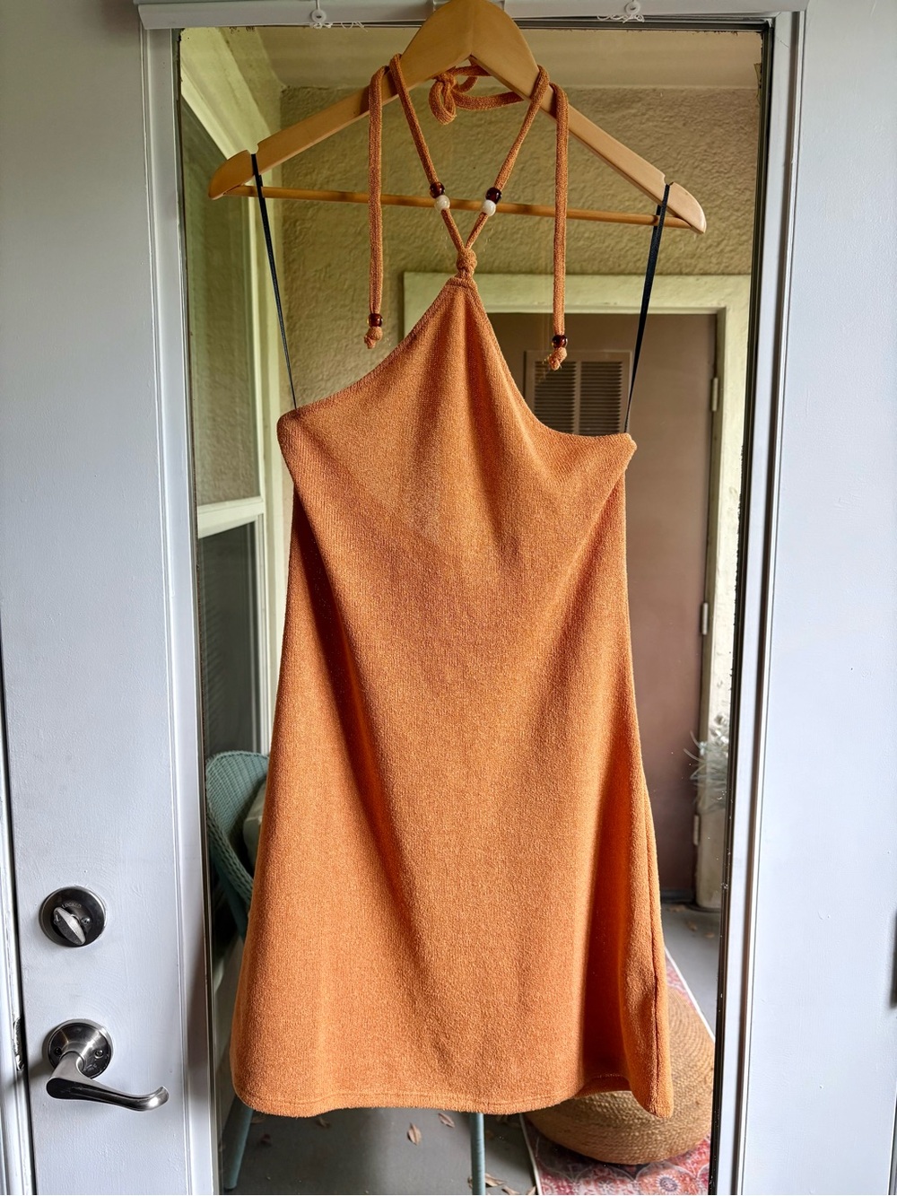 H&M Halter Terry Cloth Mini Dress in Rust Orange